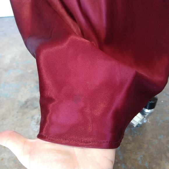 Vintage 90s Prom Dress Size S Burgundy Satin Maxi Strappy High Neck Blondie & Me - Picture 6 of 13